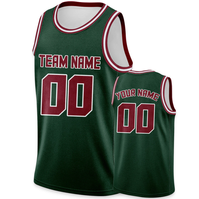 Custom Kelly Green Crimson Round Neck Rib-Knit Basketball Jersey