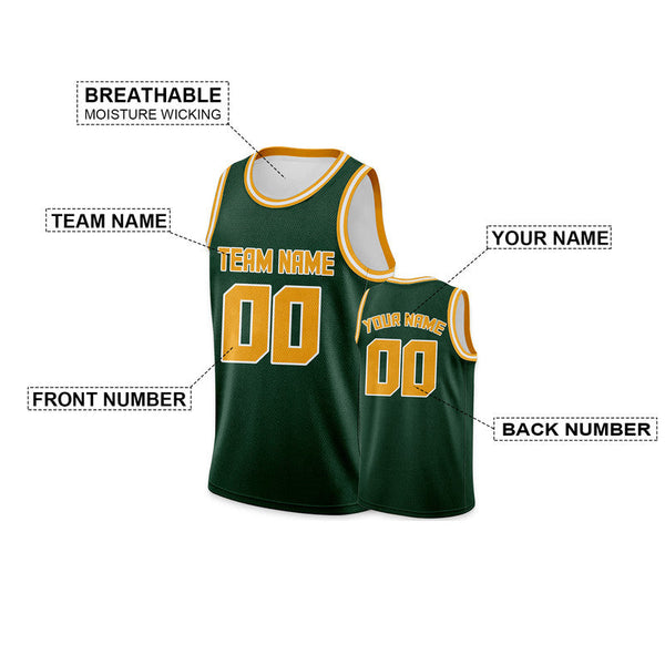 Custom Kelly Green Gold Round Neck Rib-Knit Basketball Jersey