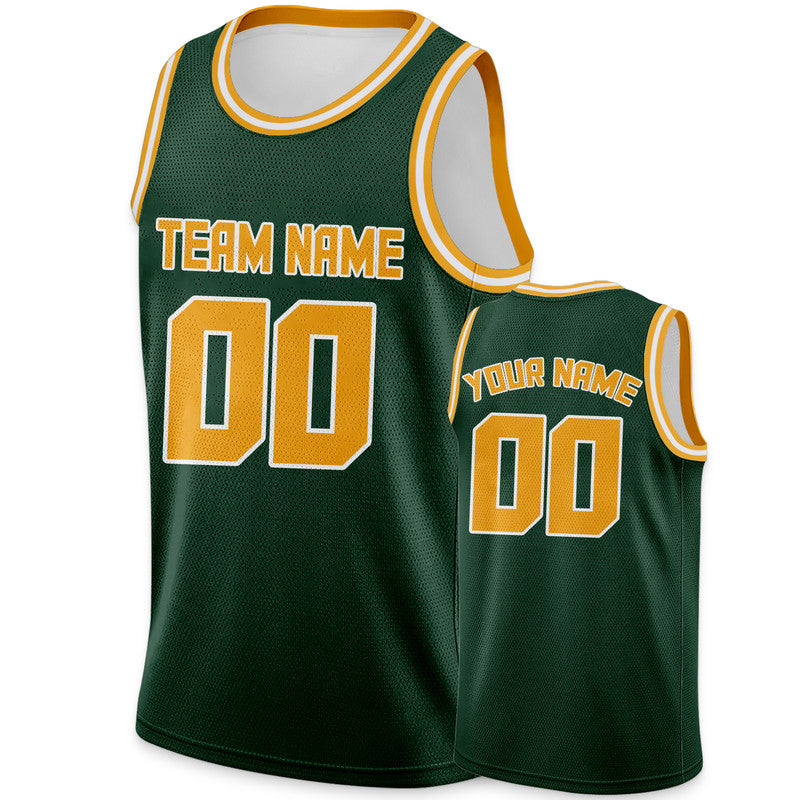 Custom Kelly Green Gold Round Neck Rib-Knit Basketball Jersey