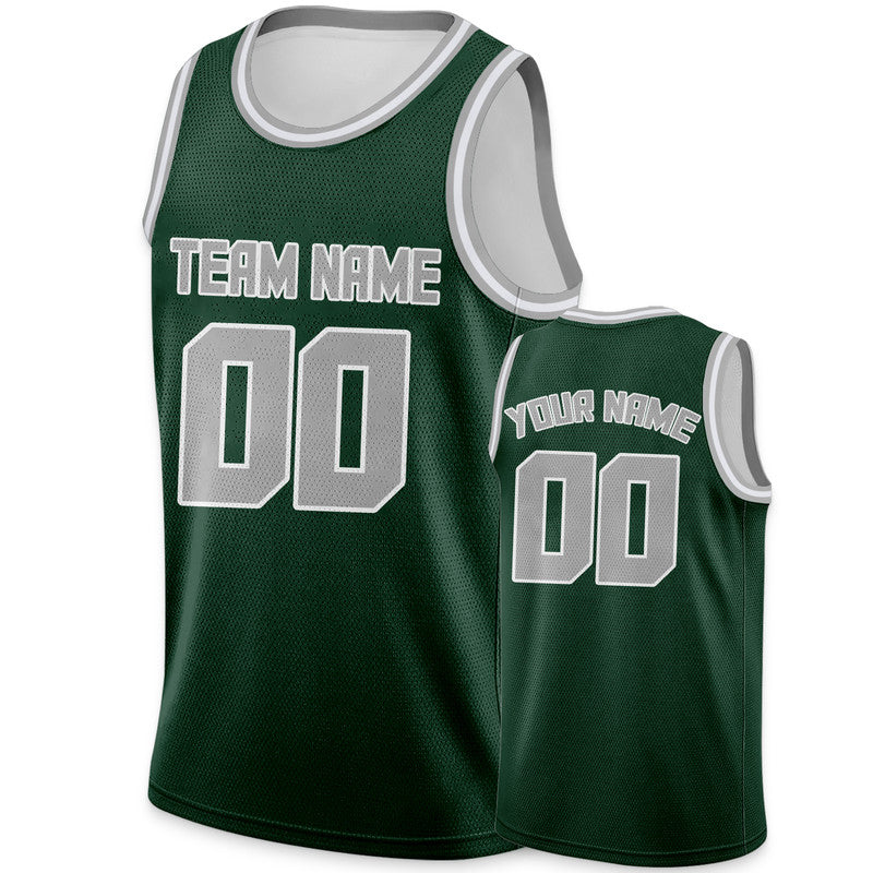 Custom Kelly Green Gray Round Neck Rib-Knit Basketball Jersey