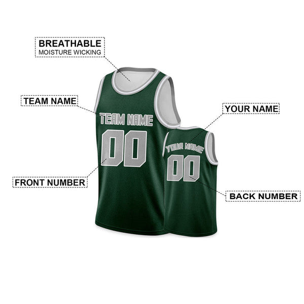 Custom Kelly Green Gray Round Neck Rib-Knit Basketball Jersey