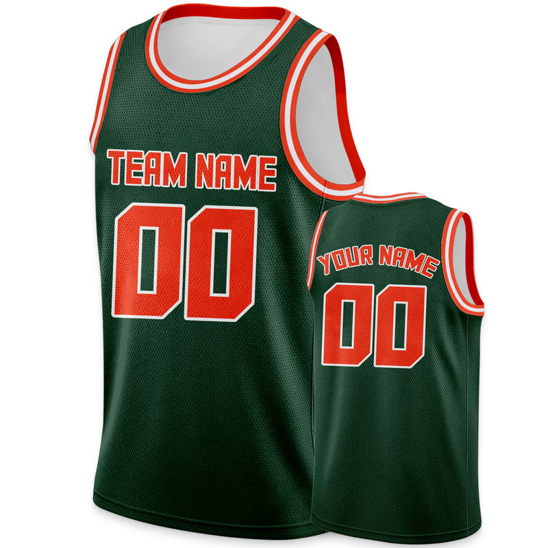 Custom Kelly Green Orange Round Neck Rib-Knit Basketball Jersey