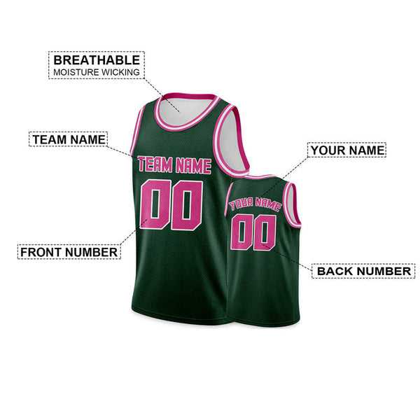 Custom Kelly Green Pink Round Neck Rib-Knit Basketball Jersey