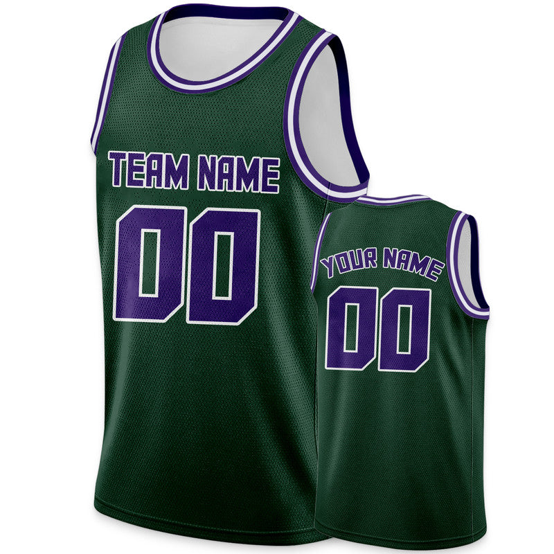 Custom Kelly Green Purple Round Neck Rib-Knit Basketball Jersey