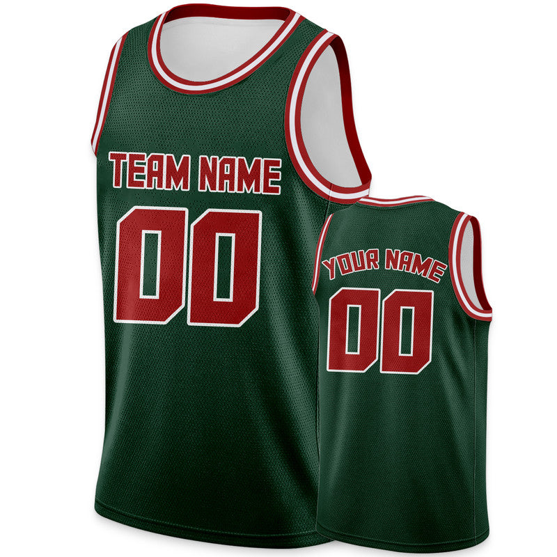 Custom Kelly Green Red Round Neck Rib-Knit Basketball Jersey