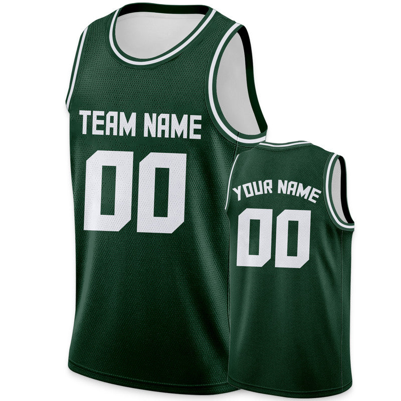 Custom Kelly Green White Round Neck Rib-Knit Basketball Jersey