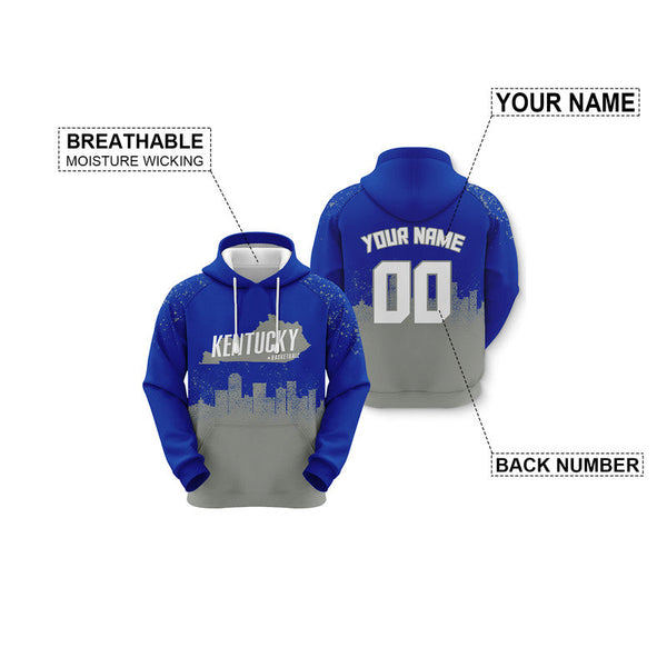 Custom Sports Pullover Sweatshirt Colleage Basketball Graffiti Map Kentucky Fashion Hoodie