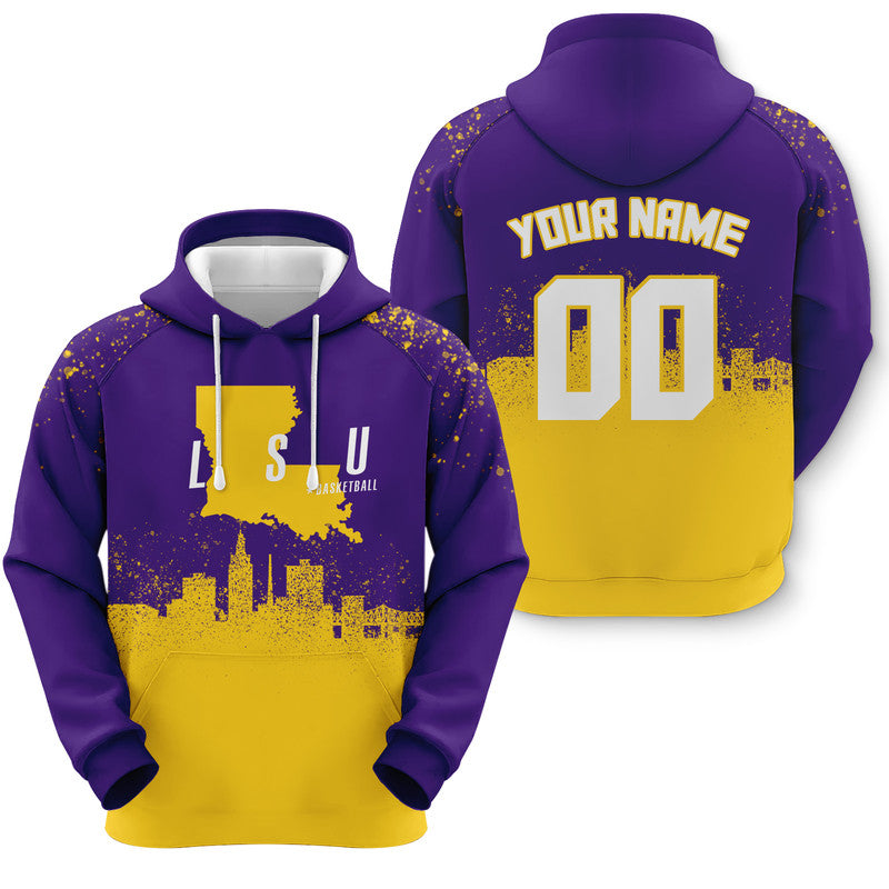 Custom Sports Pullover Sweatshirt Colleage Basketball Graffiti Map LSU Fashion Hoodie