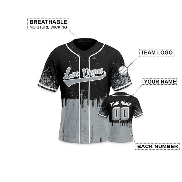 Custom 3D Graffiti Black Gray-White Authentic Baseball Silhouette Jersey