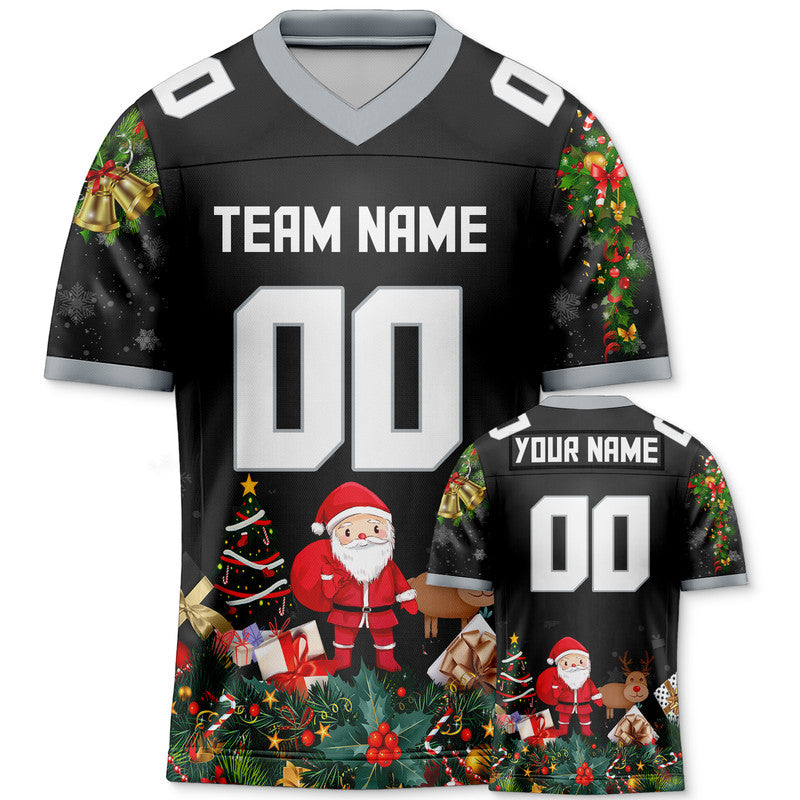 CHRISTMAS DAY CUSTOM BLACK WHITE-GRAY SANTA CLAUS AUTHENTIC FOOTBALL JERSEY