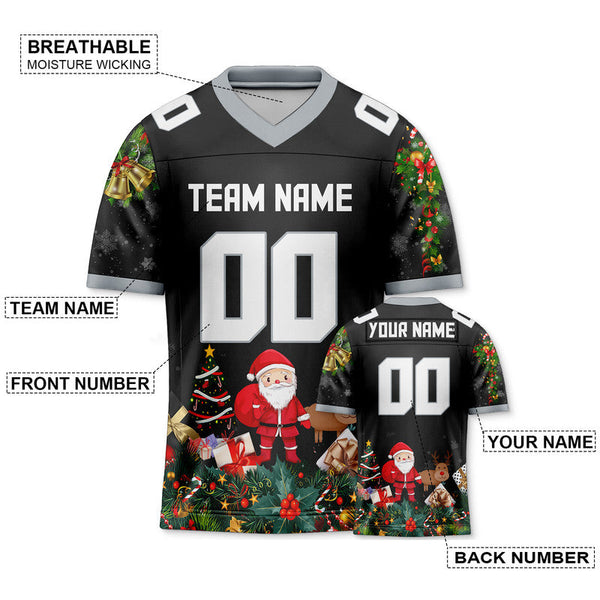 CHRISTMAS DAY CUSTOM BLACK WHITE-GRAY SANTA CLAUS AUTHENTIC FOOTBALL JERSEY