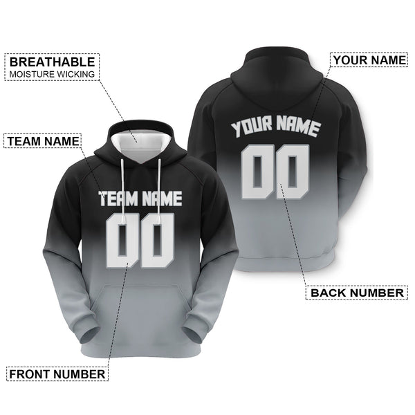 Custom Black White-Gray Sports Pullover  Sweatshirt Split  Fashion Football Hoodie