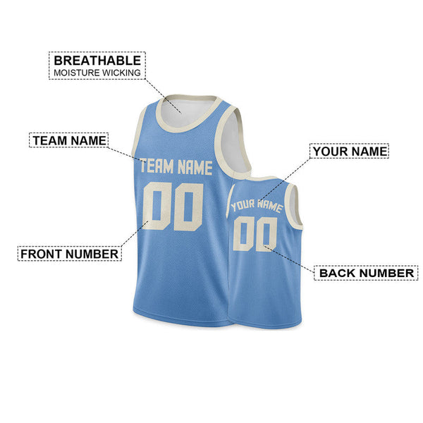 Custom Light Blue Cream Round Neck Rib-Knit Basketball Jersey