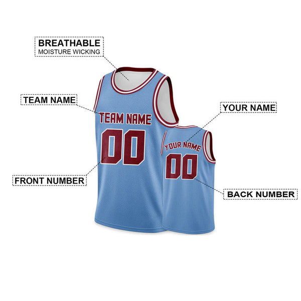 Custom Light Blue Crimson Round Neck Rib-Knit Basketball Jersey