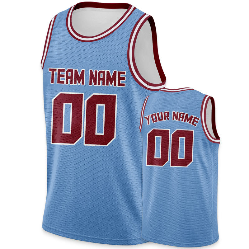 Custom Light Blue Crimson Round Neck Rib-Knit Basketball Jersey