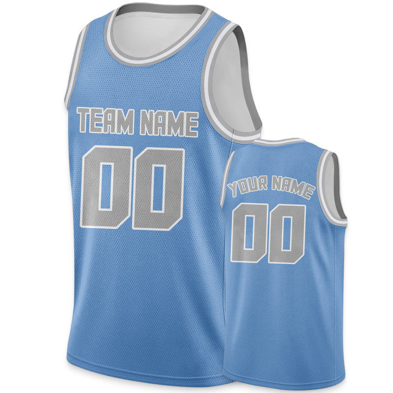 Custom Light Blue Gray Round Neck Rib-Knit Basketball Jersey