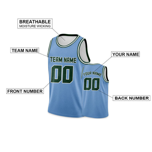 Custom Light Blue Kelly Green Round Neck Rib-Knit Basketball Jersey