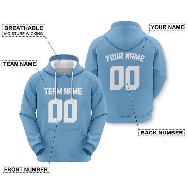 Custom Light Blue White Sports Pullover  Sweatshirt Football Hoodie