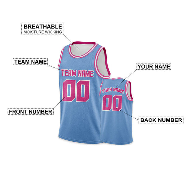 Custom Light Blue Pink Round Neck Rib-Knit Basketball Jersey