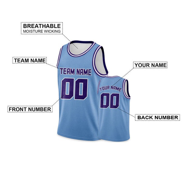 Custom Light Blue Purple Round Neck Rib-Knit Basketball Jersey