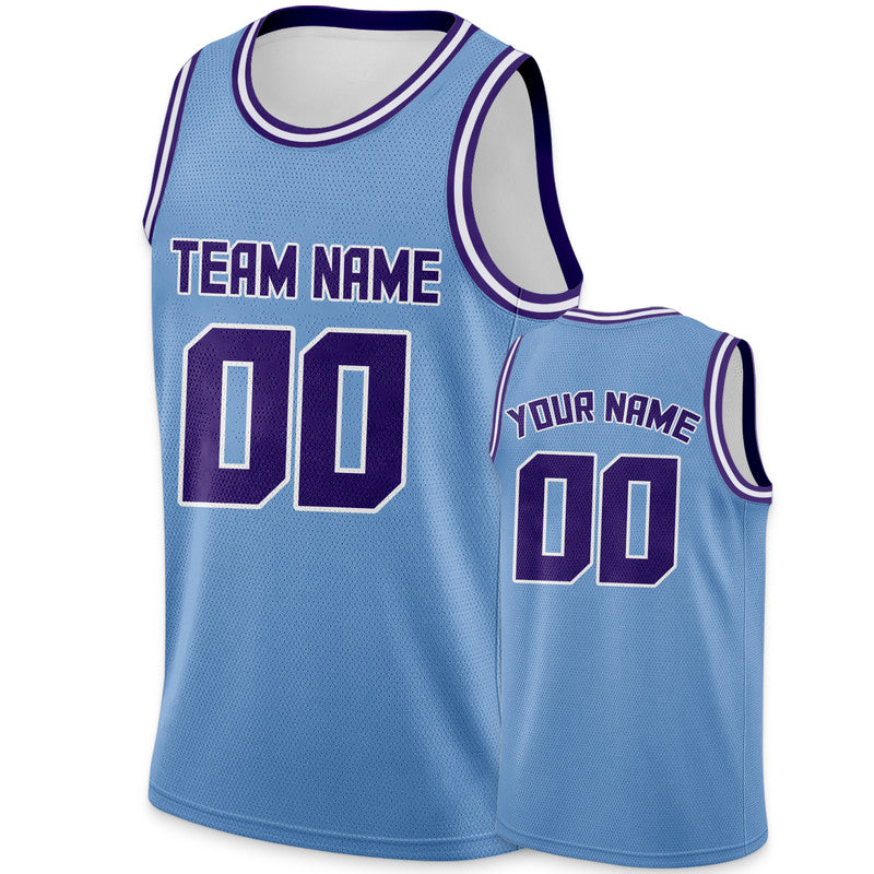 Custom Light Blue Purple Round Neck Rib-Knit Basketball Jersey