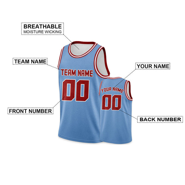 Custom Light Blue Red Round Neck Rib-Knit Basketball Jersey