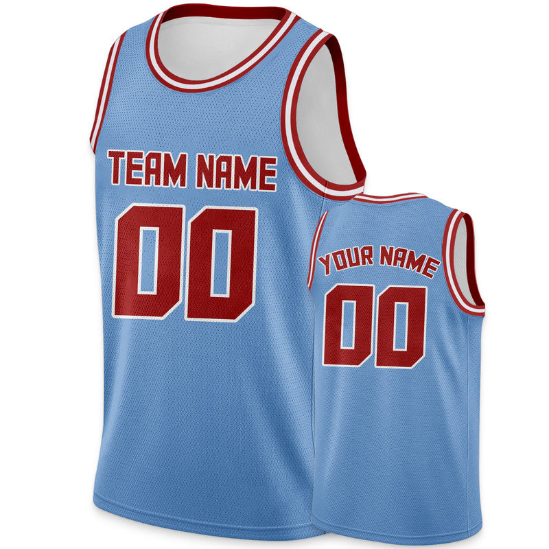 Custom Light Blue Red Round Neck Rib-Knit Basketball Jersey