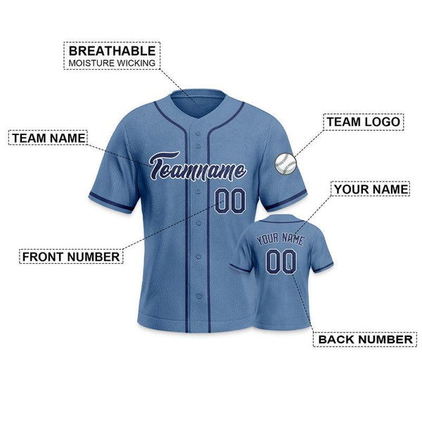 Custom Light Blue Navy-White Authentic Baseball Jersey-3