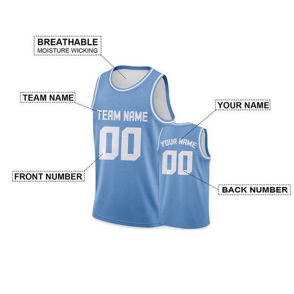 Custom Light Blue White Round Neck Rib-Knit Basketball Jersey