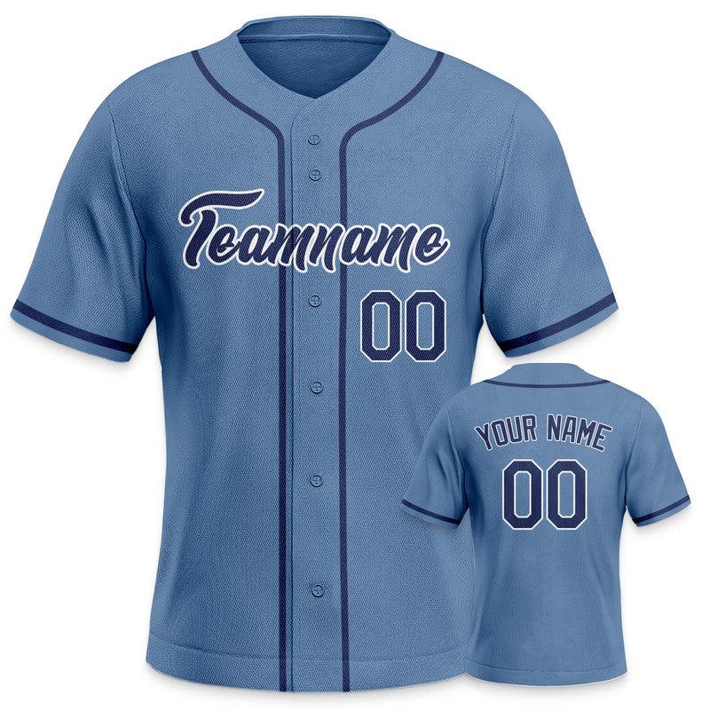 Custom Light Blue Navy-White Authentic Baseball Jersey-3