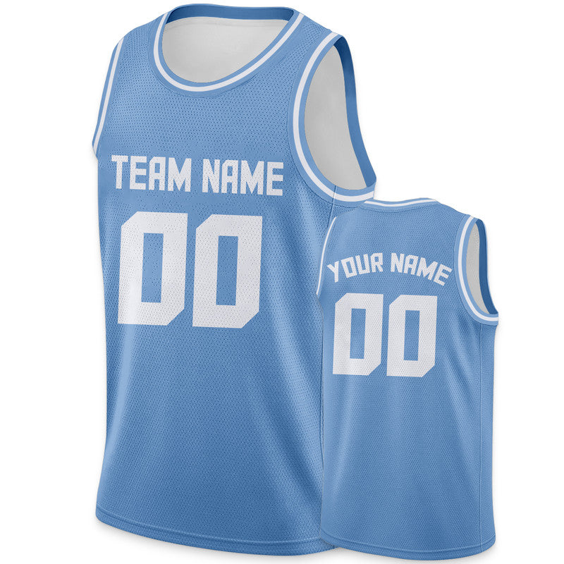 Custom Light Blue White Round Neck Rib-Knit Basketball Jersey