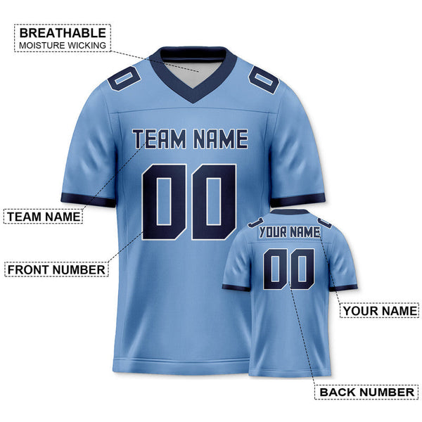 Custom Light Blue Navy Mesh Authentic Football Jersey