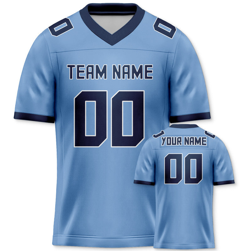 Custom Light Blue Navy Mesh Authentic Football Jersey