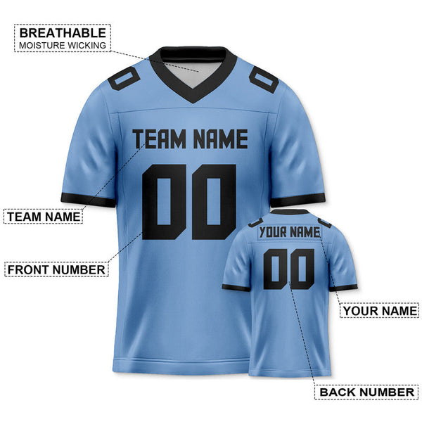 Custom Light Blue Black Mesh Authentic Football Jersey