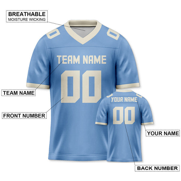 Custom Light Blue Cream Mesh Authentic Football Jersey