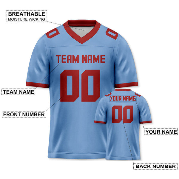 Custom Light Blue Red Mesh Authentic Football Jersey