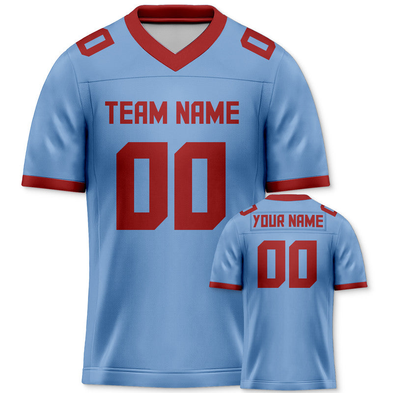 Custom Light Blue Red Mesh Authentic Football Jersey