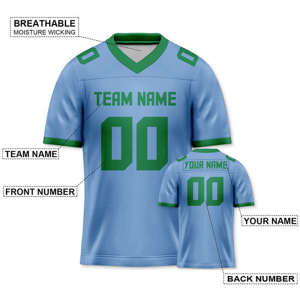 Custom Light Blue Green Mesh Authentic Football Jersey