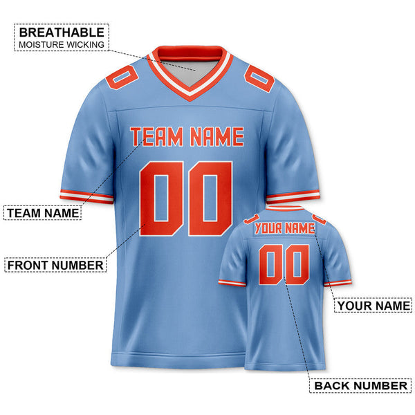 Custom Light Blue Orange Mesh Authentic Football Jersey