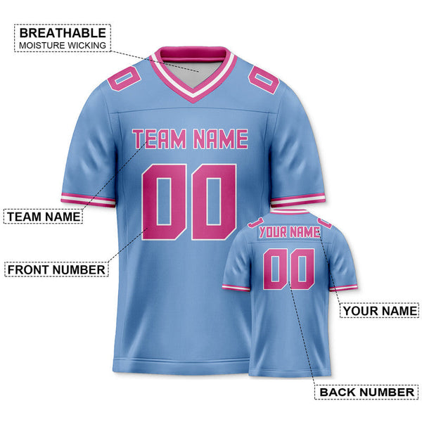 Custom Light Blue Pink Mesh Authentic Football Jersey