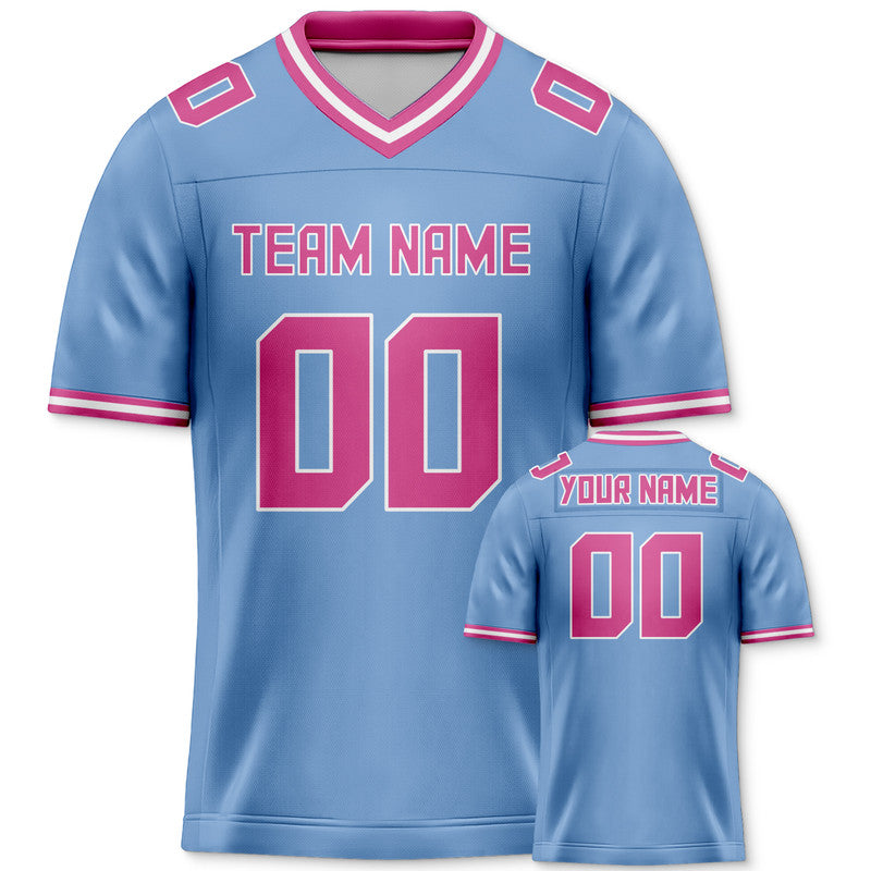 Custom Light Blue Pink Mesh Authentic Football Jersey