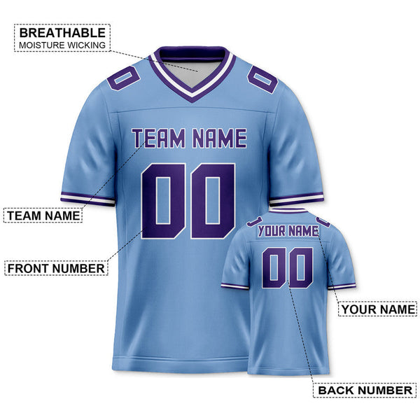 Custom Light Blue Purple Mesh Authentic Football Jersey