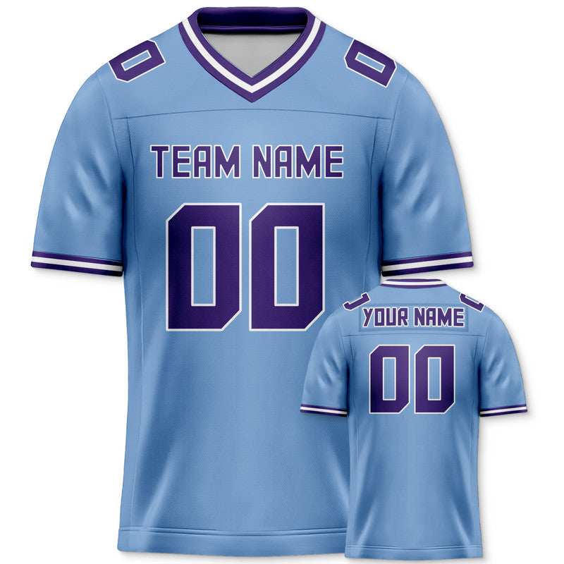 Custom Light Blue Purple Mesh Authentic Football Jersey