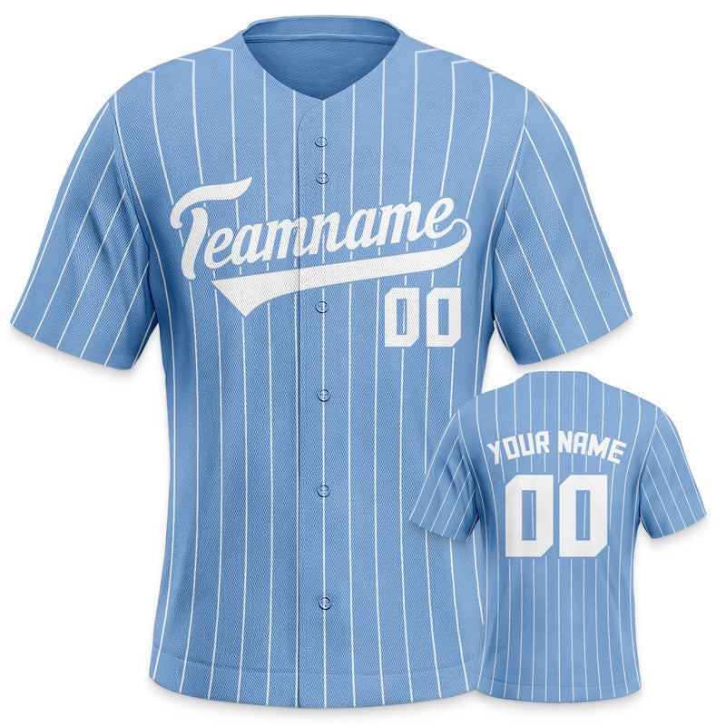 Custom Light Blue Gray Pinstripe White Gray Authentic Baseball Jersey