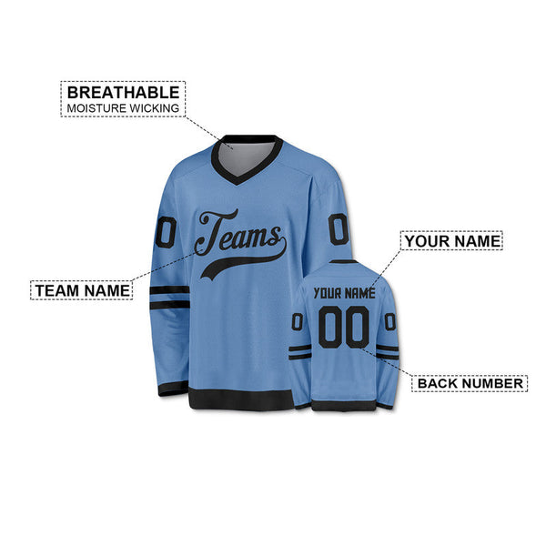 Custom Light Blue Black Authentic Hockey Jersey