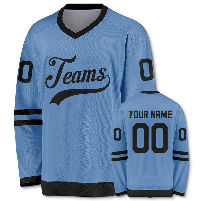 Custom Light Blue Black Authentic Hockey Jersey