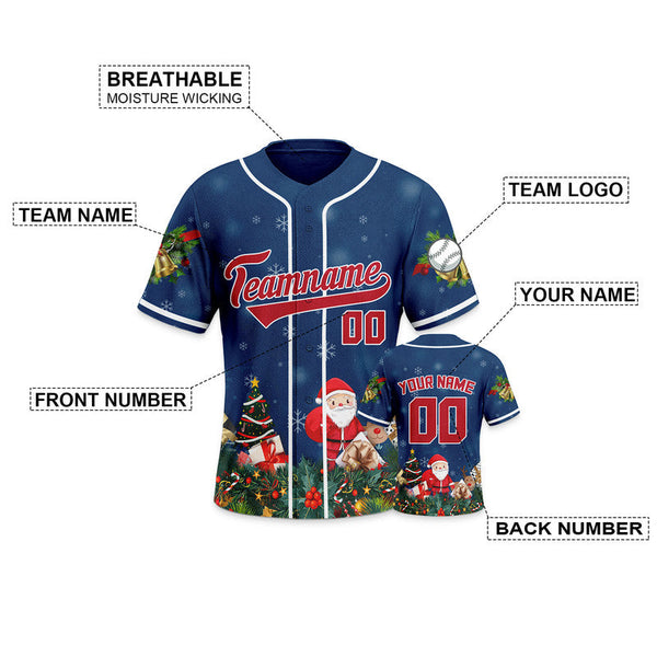 Christmas Day Custom Navy Red-White Santa Claus Authentic Baseball Jersey4