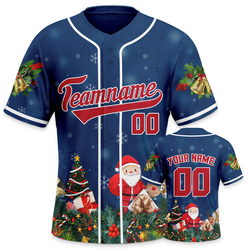 Christmas Day Custom Navy Red-White Santa Claus Authentic Baseball Jersey4