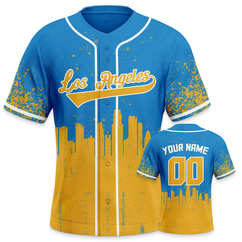 Custom 3D Graffiti Powder Blue Gold-White Authentic Baseball Silhouette Jersey