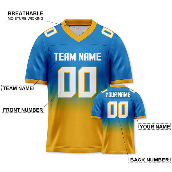 Custom Powder Blue Gold-White Authentic Split Fashion Football Jersey